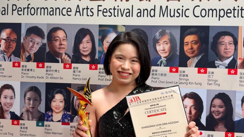 Khanzania Ulya Qira Azzizah Raih First Place Winner Hong Kong International Youth Performance and Art Festival 2026